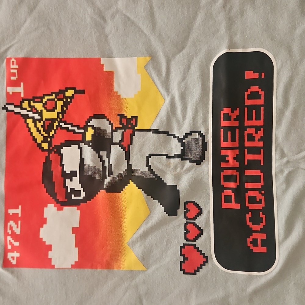 Pixel Art Graphic Tee in Red and Gray